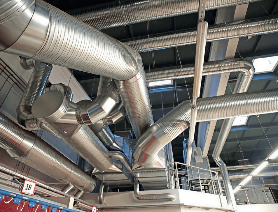 Industrial duct cleaning system with metal ventilation pipes